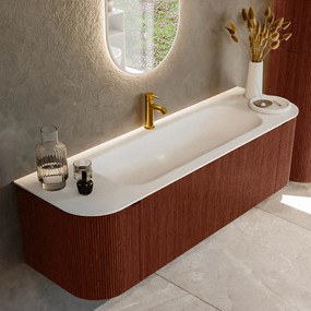 Mondiaz Kurve 150cm badmeubel ronding links/rechts ruby met 1 lade en 2 deuren en wastafel big medium midden 1 kraangat