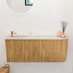 Mondiaz Joya DLux 100cm toiletmeubel ronding rechts oak met wastafel faye links 1 kraangat ostra