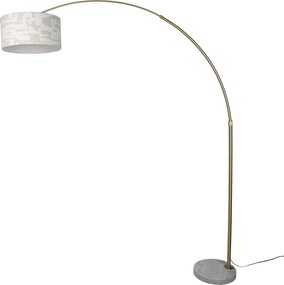 Vloerlamp messing met wit en beige gestreepte kap 50cm - XXL