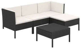 vidaXL 5-delige Loungeset met kussens poly rattan zwart