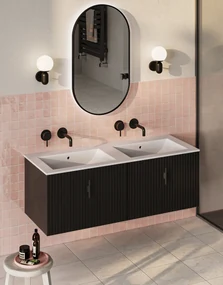 Muebles Raya badmeubel ribbelfront 120cm zwart mat met witte wastafel zonder kraangat