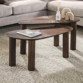 Salontafel Set Bruin Teakhout 2-delig - 84 X 39cm.
