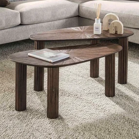 Salontafel Set Bruin Teakhout 2-delig - 84 X 39cm.