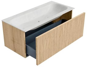 Mondiaz Kurve-dlux 100cm badmeubel oak met 1 lade en wastafel big medium midden zonder kraangat opalo