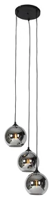 Smart hanglamp met dimmer zwart met smoke glas incl. 3 Wifi A60 - Wallace Art Deco E27 rond Binnenverlichting Lamp