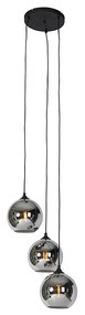 Smart hanglamp zwart met smoke glas incl. 3 Wifi A60 - Wallace