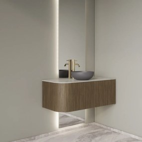 Gliss Design Alluro badmeubel ribbelfront met ronding links 100cm ash grey en wit marmer toppaneel