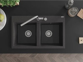Mexen Hektor granieten gootsteen 2-kamer 800 x 480 mm, zwart gespikkeld, chromen sifon - 6521802000-76