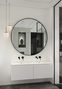 Fontana Lento wit badkamermeubel ribbelfront met witte wastafel 120cm zonder kraangaten en ronde spiegel