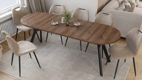 Mazzoni ALMO Bruin Eiken / zwarte poten - OVALE UITSCHUIFTAFEL 120-220 cm VOOR 10-12 PERSONEN