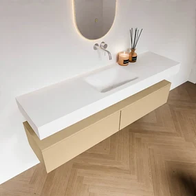 Zaro Alan badmeubel 170cm sand 2 lades met vrijhangende wastafel cloud midden zonder kraangat talc