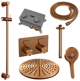 Brauer Copper Carving thermostatische inbouw regendouche met 3 standen handdouche, plafondarm, glijstang en hoofddouche 30cm set 72 koper geborsteld PVD