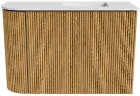 Mondiaz Joya 60cm toiletmeubel ronding links oak met wastafel faye rechts 1 kraangat talc
