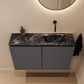 Mondiaz Ture DLux toiletmeubel 80cm dark grey met wastafel lava rechts zonder kraangat