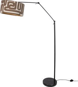 Vloerlamp zwart verstelbaar met bruin en beige gestreepte kap 50cm - Editor