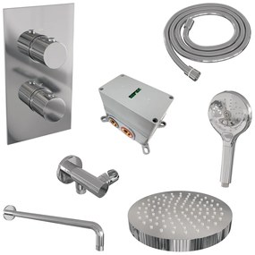 Brauer Stripe inbouw regendouche met 25cm hoofddouche, gebogen muurarm en 3 standen handdouche set 17 chroom