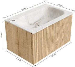 Mondiaz Kurve-dlux 70cm badmeubel oak met 1 lade en wastafel big small midden 1 kraangat lava