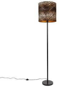 Stoffen Vloerlamp zwart kap luipaard dessin 40 cm - Simplo Modern E27 Binnenverlichting Lamp