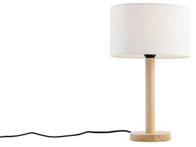 Tafellamp hout met ovale linnen kap wit 25cm - Mels Landelijk, Modern E27 rond Binnenverlichting Lamp