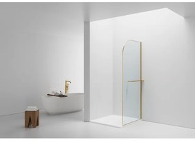 Aloni Douchewand - 100x200cm - afgeronde hoeken - veiligheidsglas - 6mm - handdoekhouder - goud geborsteld DW-100BG