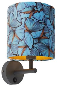 Vintage wandlamp antraciet met velours kap vlinder - Combi Modern E27 rond Binnenverlichting Lamp