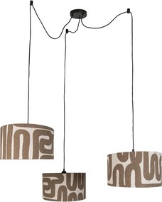 Hanglamp zwart met bruin beige kap 35cm 3-lichts - Cava
