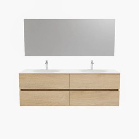 Zaro Sevilla Solid Surface badmeubel 150cm licht eiken 2 kraangaten dubbele spoelbak met 4 lades