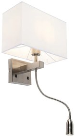 LED Moderne wandlamp staal met kap wit - Bergamo Design, Modern E27 vierkant Binnenverlichting Lamp