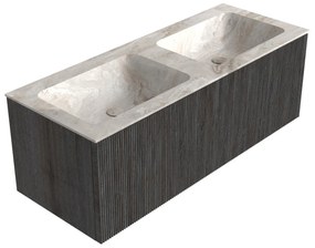 Mondiaz Kurve-dlux 120cm badmeubel shadow met 1 lade en wastafel leaf dubbel zonder kraangat frappe