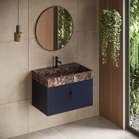 Muebles Zahora badmeubel ribbelfront 80cm marine blauw met Dark Emperador wastafel met kraangat