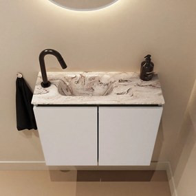 Mondiaz Ture DLux toiletmeubel 60cm linen met wastafel glace links met kraangat