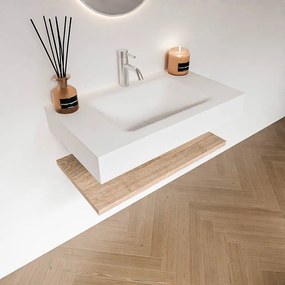 Zaro Alan badmeubel 80cm met planchet washed oak en vrijhangende wastafel cloud midden 1 kraangat talc