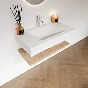 Zaro Alan badmeubel 80cm met planchet washed oak en vrijhangende wastafel cloud midden 1 kraangat talc