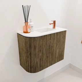 Mondiaz Joya 50cm toiletmeubel ronding links dusk met wastafel faye rechts 1 kraangat talc