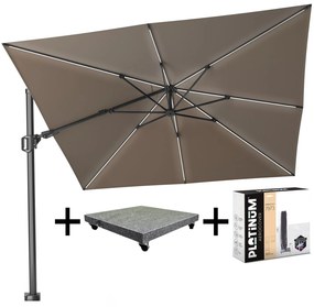 Challenger T2 glow premium parasol 300x300 cm antraciet havana met 90KG voet en hoes