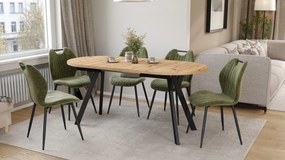 Mazzoni ALMO Artisan Eiken / zwarte poten - OVALE UITSCHUIFTAFEL 140-240 cm VOOR 10-12 PERSONEN