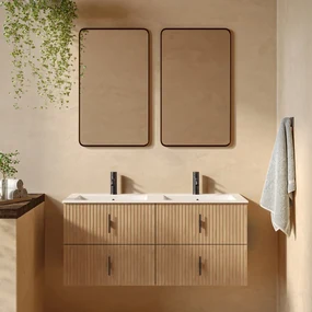 Muebles Marbella badmeubel ribbelfront 120cm warm eiken met witte wastafel met kraangat