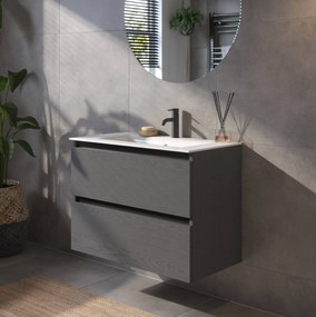 Saqu Gaia voorgemonteerd badmeubel met zwarte greeplijst incl. keramische wastafel 81x46cm gebrand zwart