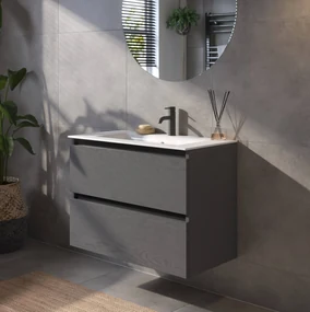 Saqu Gaia voorgemonteerd badmeubel met zwarte greeplijst incl. keramische wastafel 81x46cm gebrand zwart