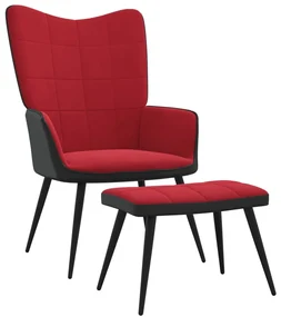 vidaXL Relaxstoel met voetenbank fluweel en PVC wijnrood