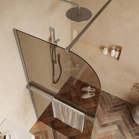 Saniclear Moon afgeronde inloopdouche 90cm RVS met bronsglas en handdoekhouder