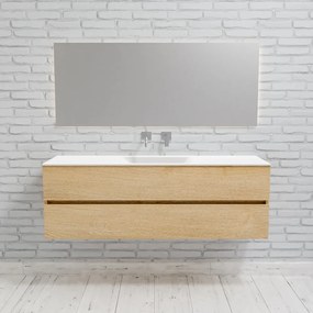 Zaro Valencia Solid Surface badmeubel 150cm licht eiken zonder kraangat spoelbak midden met 2 lades