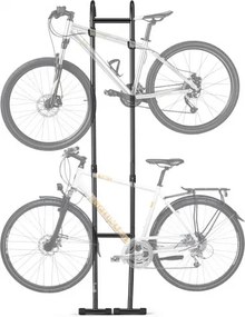 VEVOR Fietsenrek, Verticaal Fietsenrek voor 2 Fietsen, Zwart, Frame van Koolstofstaal, In Hoogte Verstelbare Haken, Vrijstaand & Zonder Boren te Bevestigen, Max. 45,5 kg Draagvermogen, Universeel voor MTB's en Racefietsen