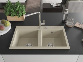 Mexen Hektor granieten gootsteen 2-kamerig 800 x 480 mm, beige, chrom sifon - 6521802000-69