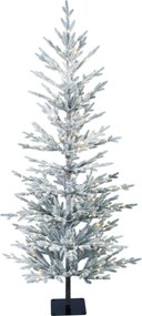 Snowy Jersey verlichte kunstkerstboom - 150 cm - Wit geflockt - Diameter 66 cm - 970 tips - 140 ledlampjes (warm wit) - Besneeuwd/Frosted