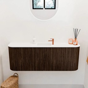 Mondiaz Joya 115cm toiletmeubel ronding links/rechts walnut met wastafel faye midden 1 kraangat talc