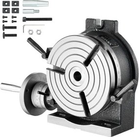 VEVOR draaitafel met verdeelkop, horizontaal/verticaal zwenkbaar, 200 mm draaitafel, voor frees- en boormachines, met T-sleuf en schaalverdeling, wormwielverstelling, gemaakt van gietijzer, precisie-indexering.