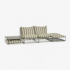 Tuinset Met 2-delige Modulaire Bank, Bijzettafel En Om Te Bouwen Poef Amaro Tapiocabeige - Diep Olijfgroen - Sklum