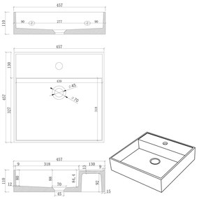 Sapho Quadrado betonnen wastafel 46x46cm wit zandsteen