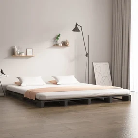 vidaXL Bedframe massief grenenhout grijs 160x200 cm